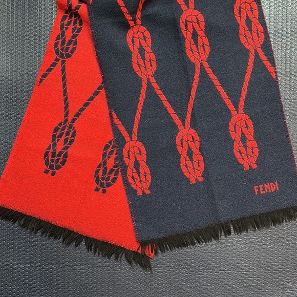 Fendi Navy & Red Reversible Nautical Knot Scarf | EUC - Picture 5 of 9